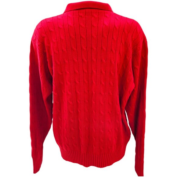 Ralph Lauren Polo Mens Cable Knit Sweater Red Cotton Button Up Long Sleeve Med. - Picture 6 of 12